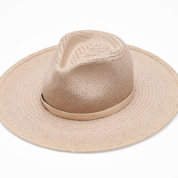 Janessa Leone "Valentine" Packable Straw Fedora Hat in taupe (size S) - Picture 6 of 8